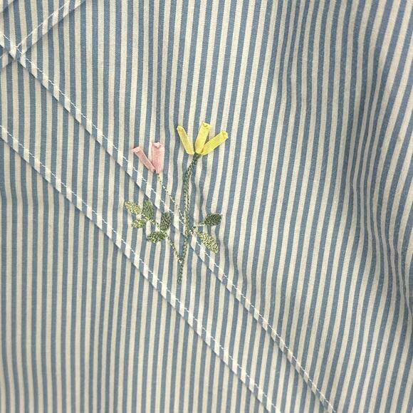 Koret City Blues Floral Striped Blue Pink Cottage Granny Button Up Blouse Large - Picture 6 of 6